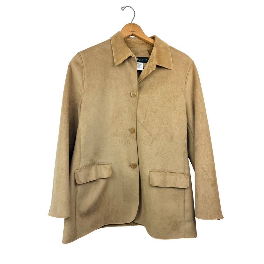 Harve Benard Holtzman Tan Faux Suede Button Front Jacket Womens Size 14